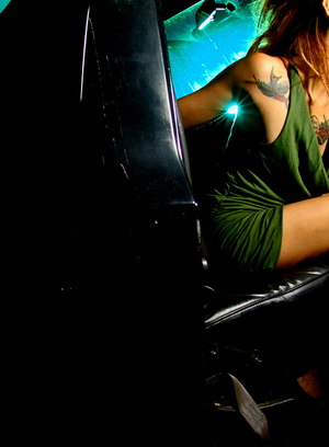 naughty tattooed asian girl strips strokes in car