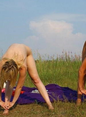 Two college girls doing morning exercises naked